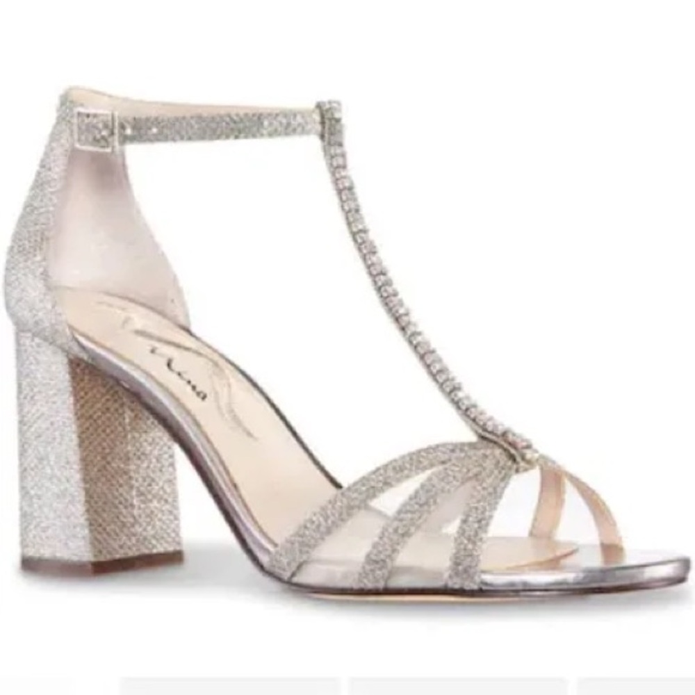 Nina Sparkling Silver Block Heel Sandals